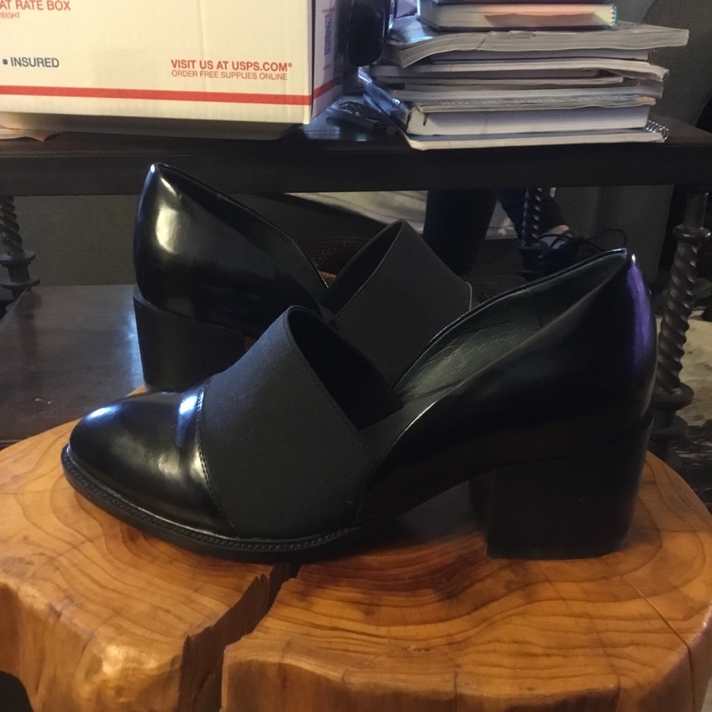 Jeffrey Campbell black chunky heel Shriver d’Orsay style loafers 8.5 9